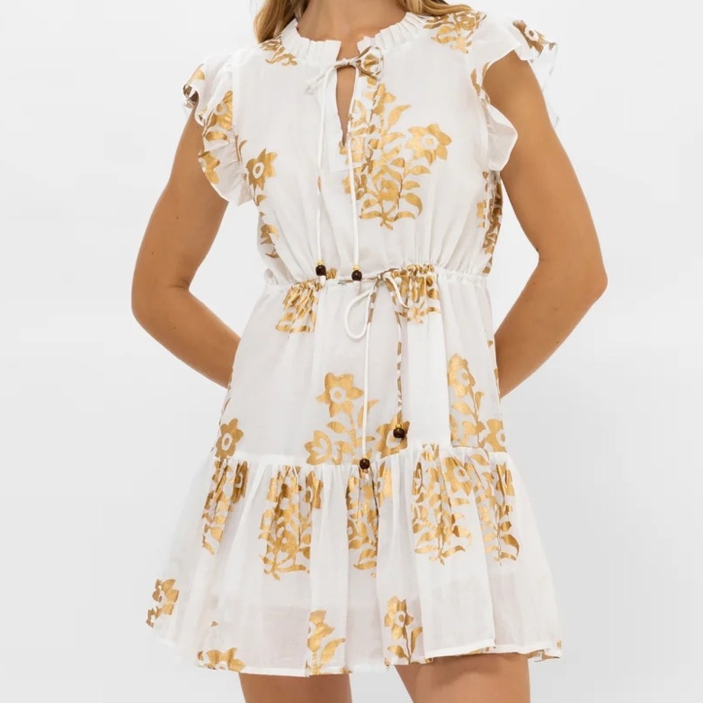 Oliphant CINCHED FLIRTY SHORT- JAKARTA GOLD mini dress in size XXS